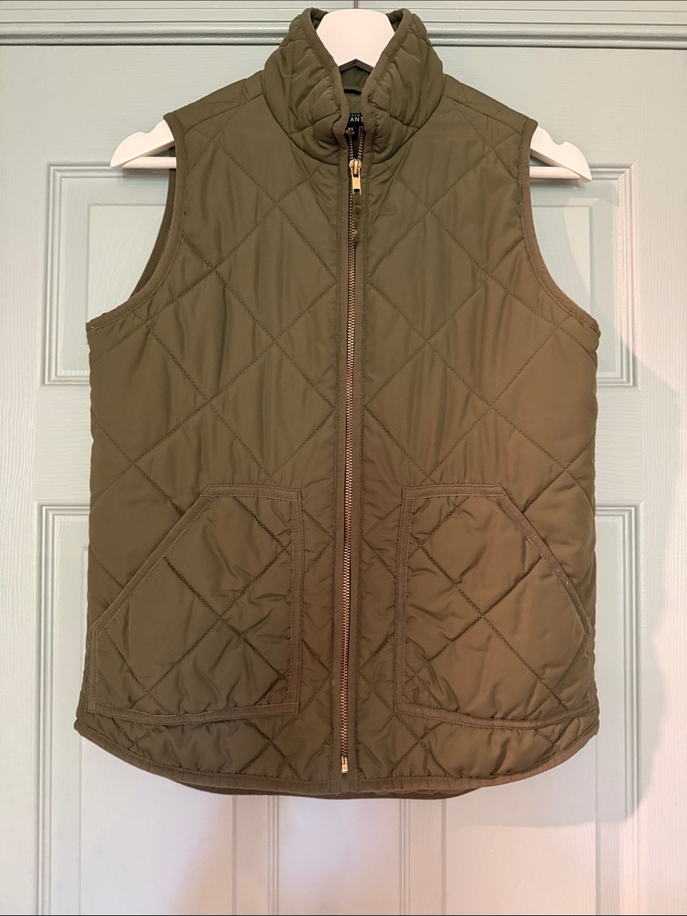 J. Crew Quilted Olive Green Sleeveless Puffer Vest